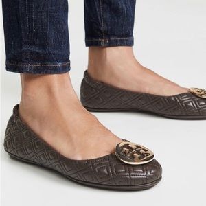 Tory Burch chocolate brown quilted ballet flats